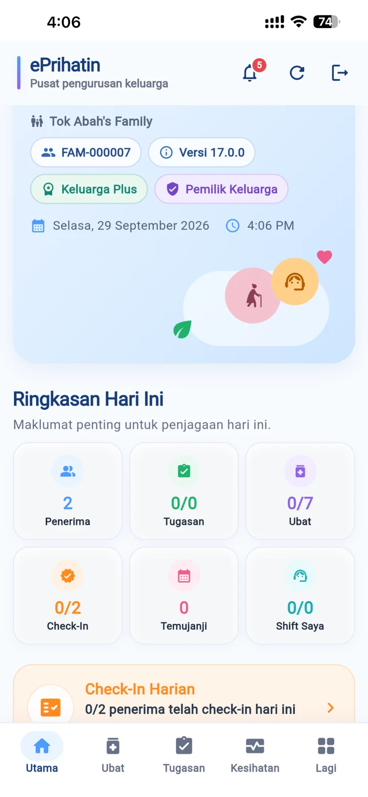 Paparan Dashboard aplikasi ePrihatin